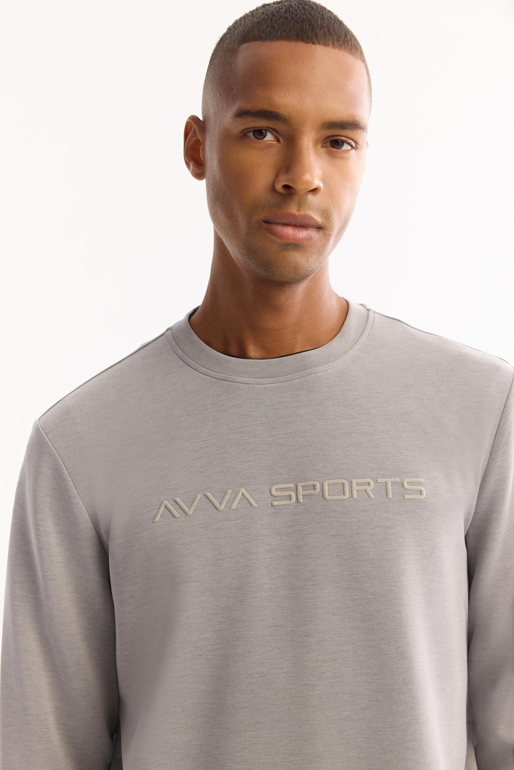 Gri Bisiklet Yaka Soft Touch Baskılı Sweatshirt