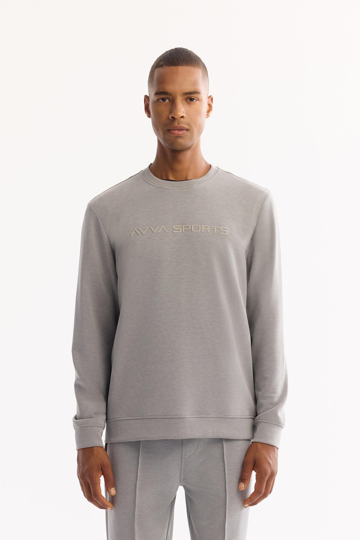 Gri Bisiklet Yaka Soft Touch Baskılı Sweatshirt