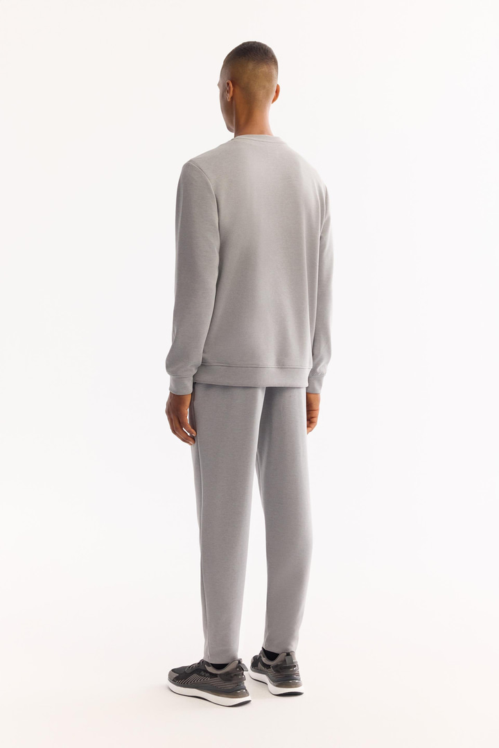 Gri Bisiklet Yaka Soft Touch Baskılı Sweatshirt