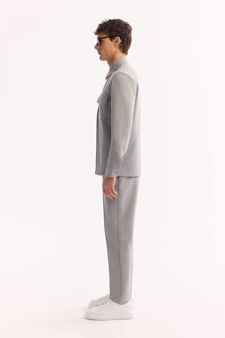 Grey Classic Collar Cotton Shirt Jacket