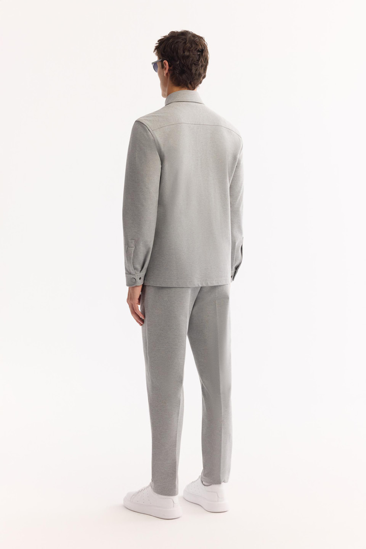 Grey Classic Collar Cotton Shirt Jacket