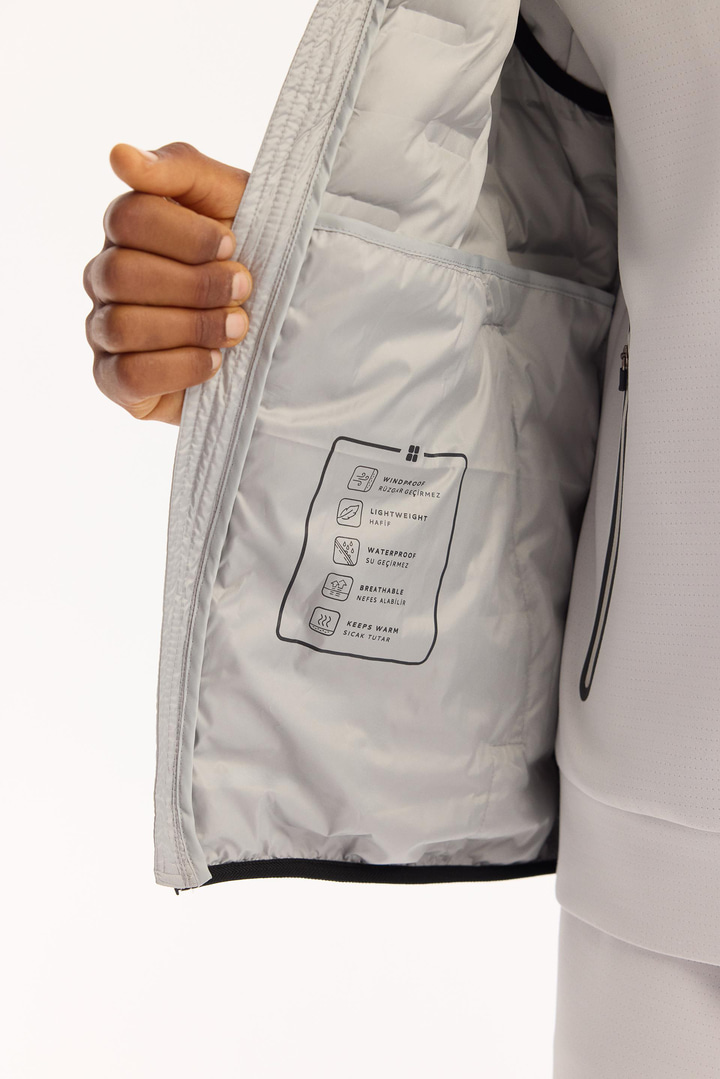 Gri Dik Yaka Su İtici Rüzgar Geçirmez Hafif Şişme Yelek