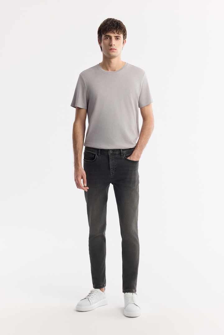 Gri Klasik Bel Eskitme Yıkama Elastan Jean Pantolon