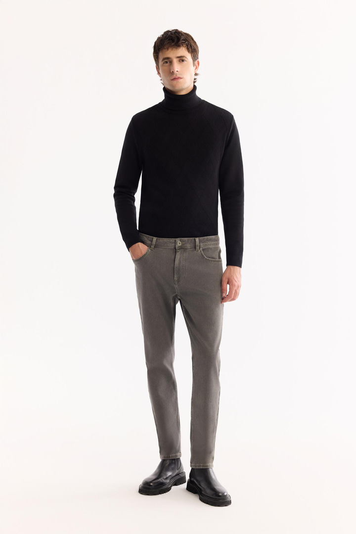 Gri Klasik Bel Pamuklu Eskitme Yıkamalı Jean Pantolon