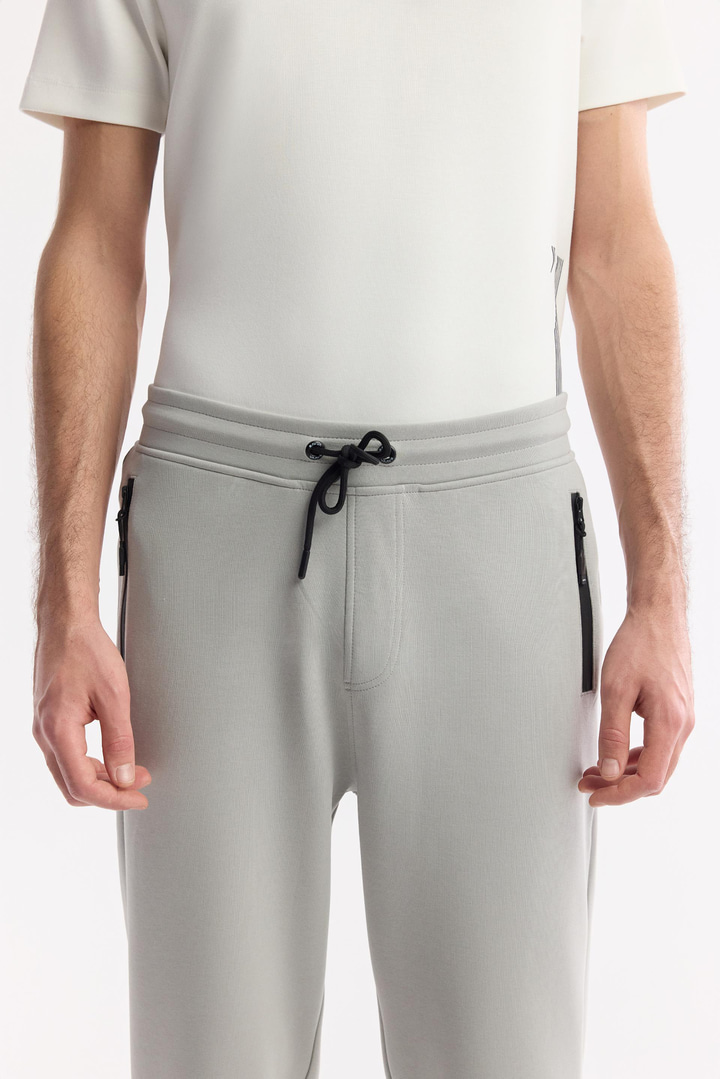 Gri Beli Lastikli Bağcıklı Bi-Stretch Eşofman Altı