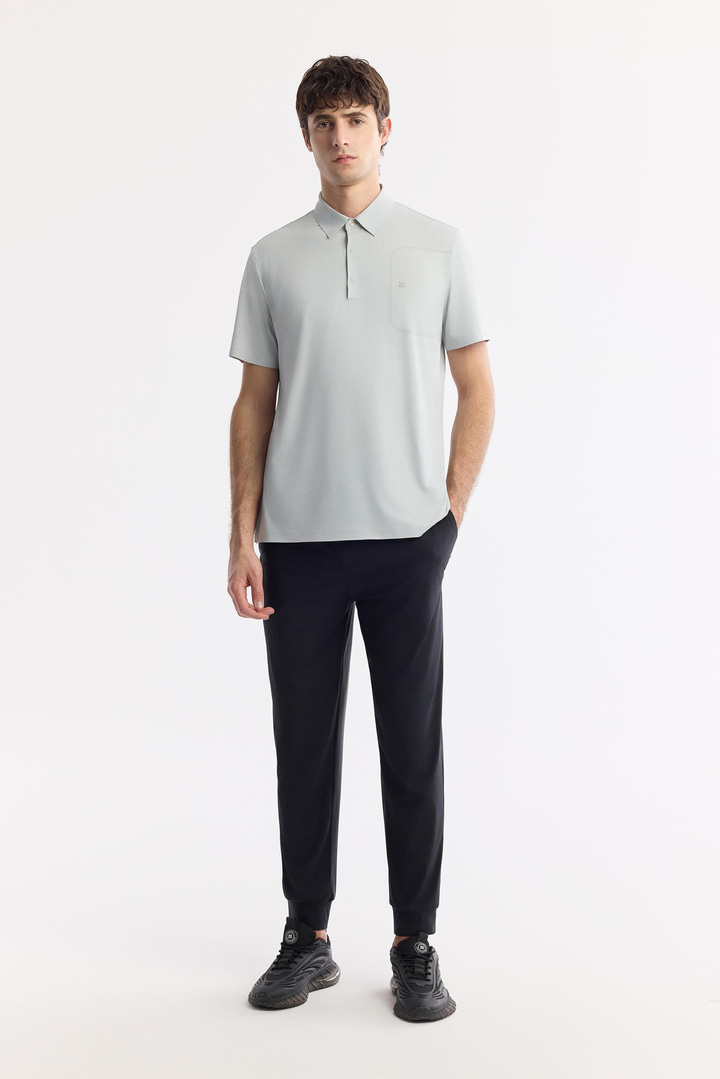 Gri Kıvrılmaz Polo Yaka Bi-Stretch Teknik Kumaş T-Shirt