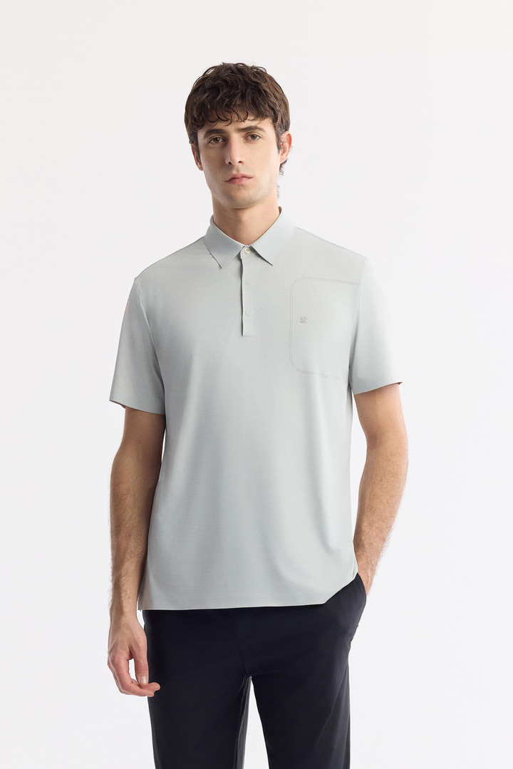Gri Kıvrılmaz Polo Yaka Bi-Stretch Teknik Kumaş T-Shirt