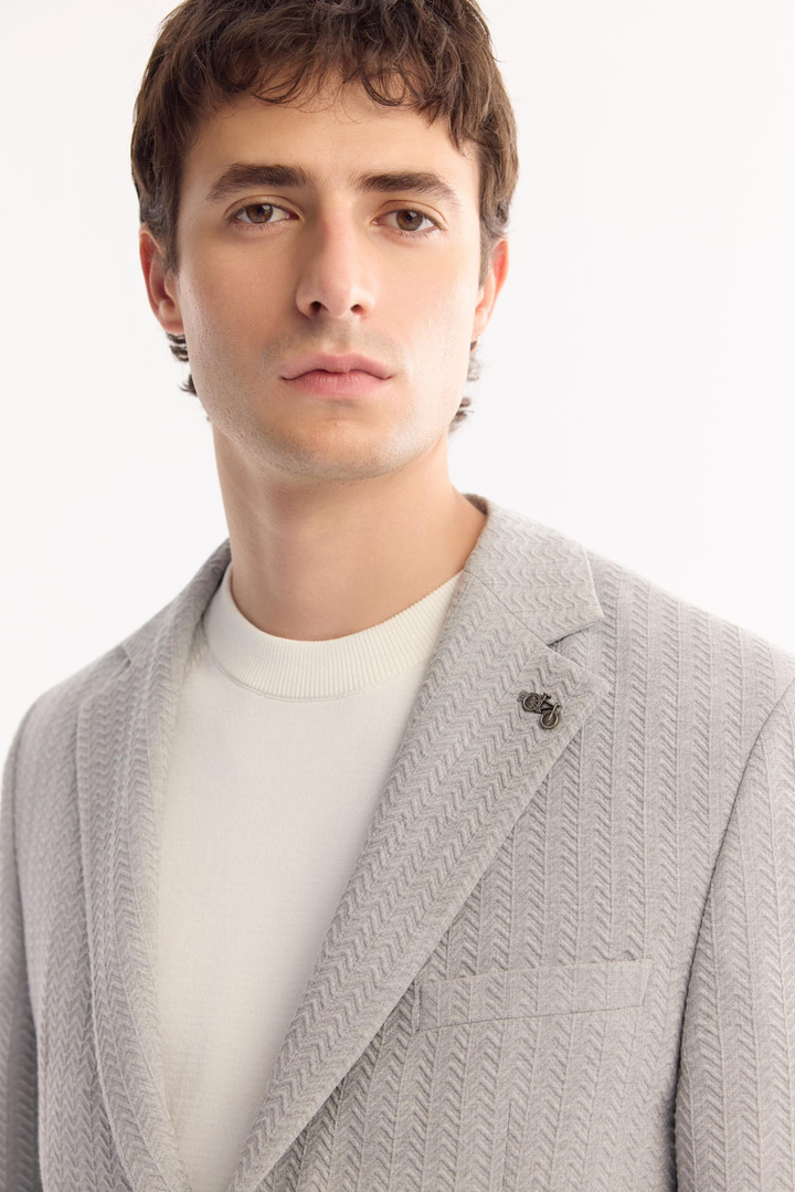 Gri Mono Yaka Bi-Stretch Hafif Dokulu Blazer Ceket