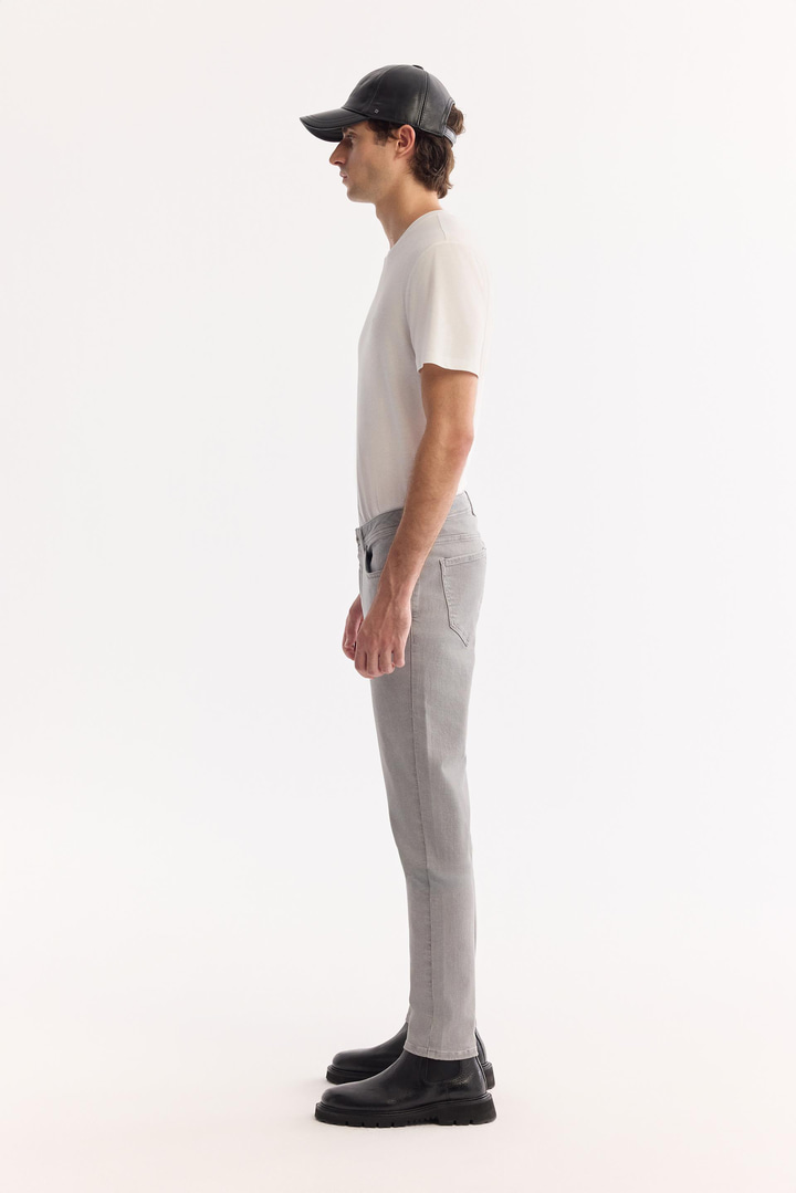 Gri Klasik Bel Parça Boya Pamuklu Yıkamalı Jean Pantolon