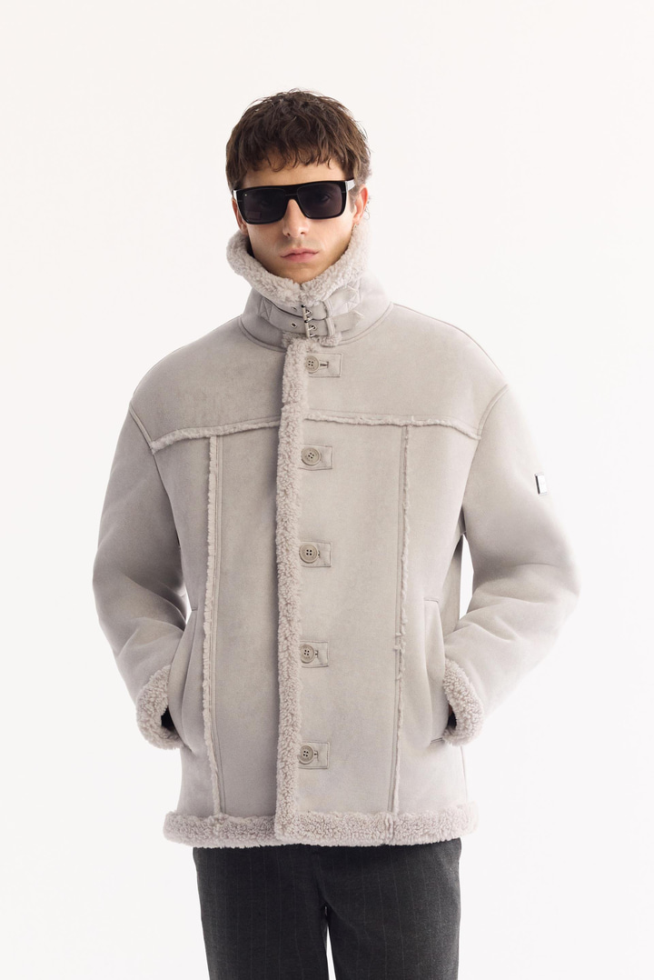 Gri Kürklü Yaka Napa Mont