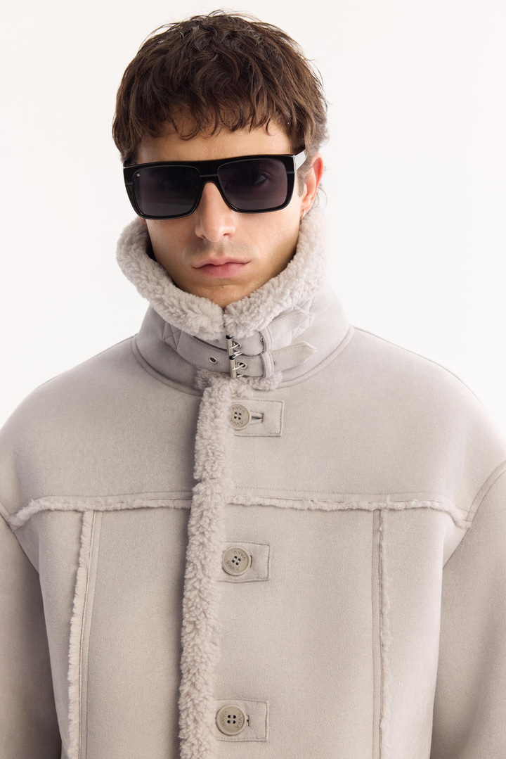 Gri Kürklü Yaka Napa Mont