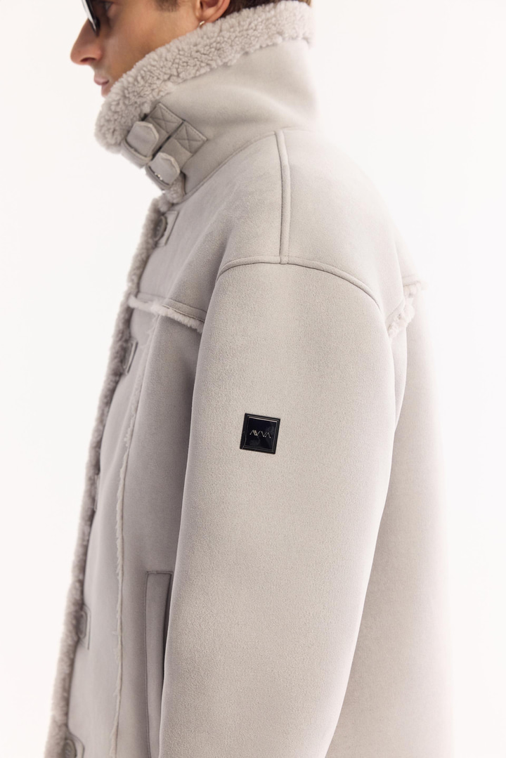 Gri Kürklü Yaka Napa Mont