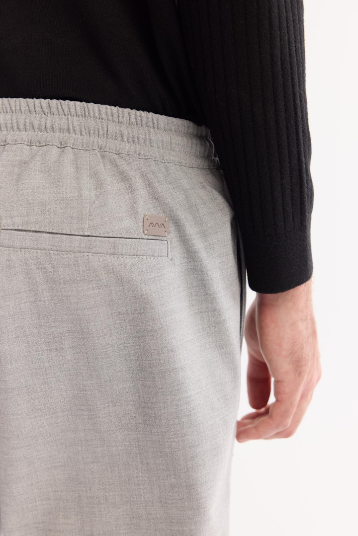 Gri Beli Lastikli Bağcıklı Duble Paça Jogger Pantolon