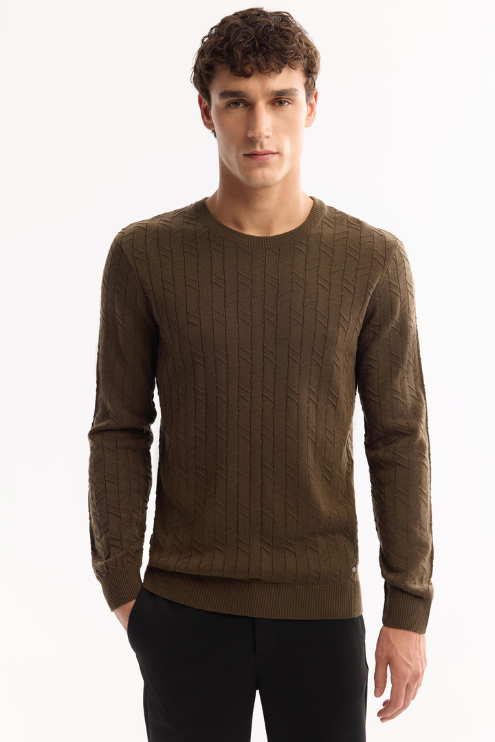 Haki Bisiklet Yaka %100 Akrilik Dokulu Triko Kazak