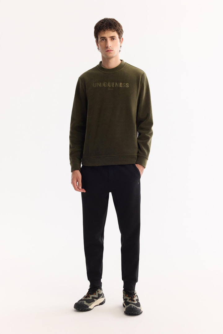 Haki Bisiklet Yaka Soft Touch Baskılı Polar Sweatshirt