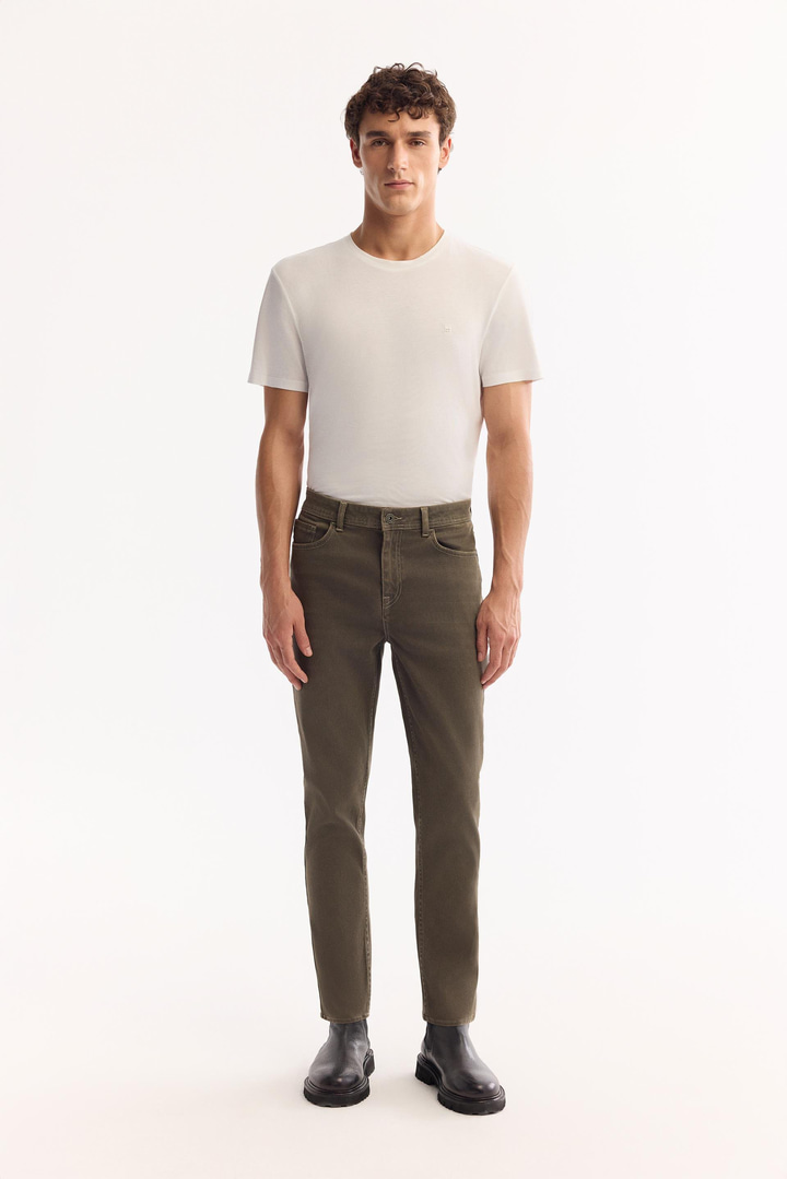 Haki Klasik Bel Pamuklu Eskitme Yıkmalı Jean Pantolon