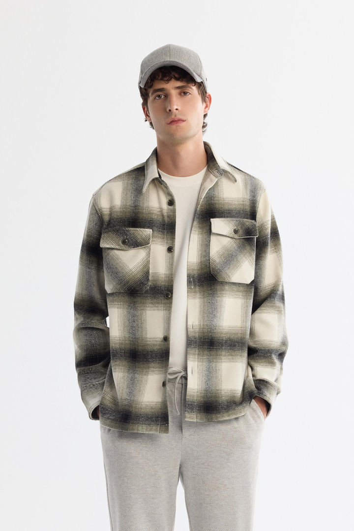 Khaki Wool Blend Overshirt