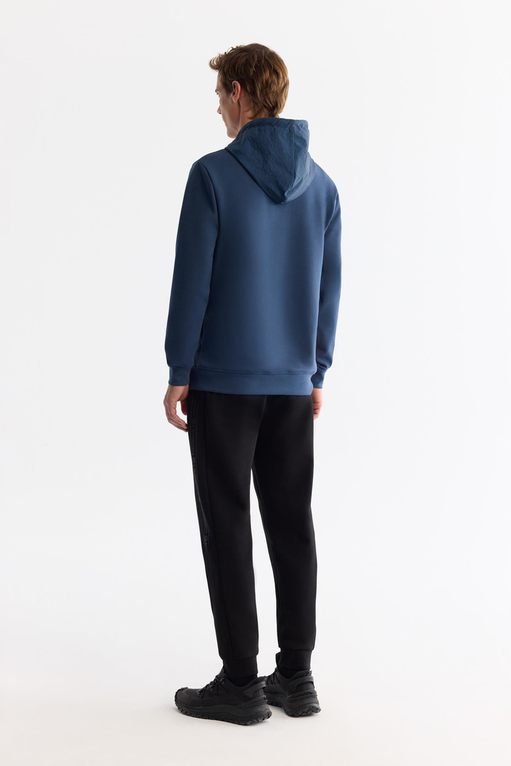 İndigo Kapüşonlu Pamuklu Baskılı Elastan Sweatshirt