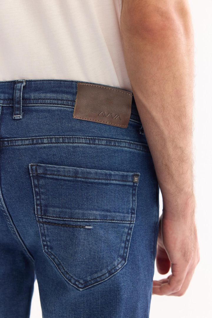 İndigo Klasik Bel Pamuklu Eskitme Yıkmalı Jean Pantolon