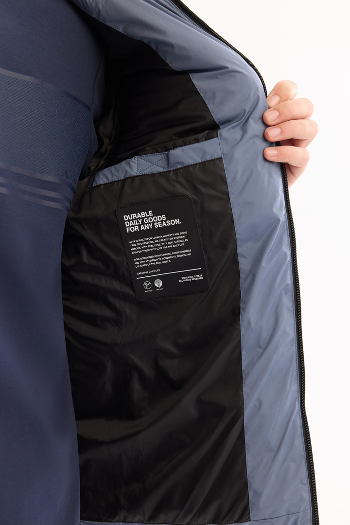 İndigo Kapüşonlu Su İtici Rüzgar Geçirmez -5 Dereceye Dayanıklı Şişme Mont