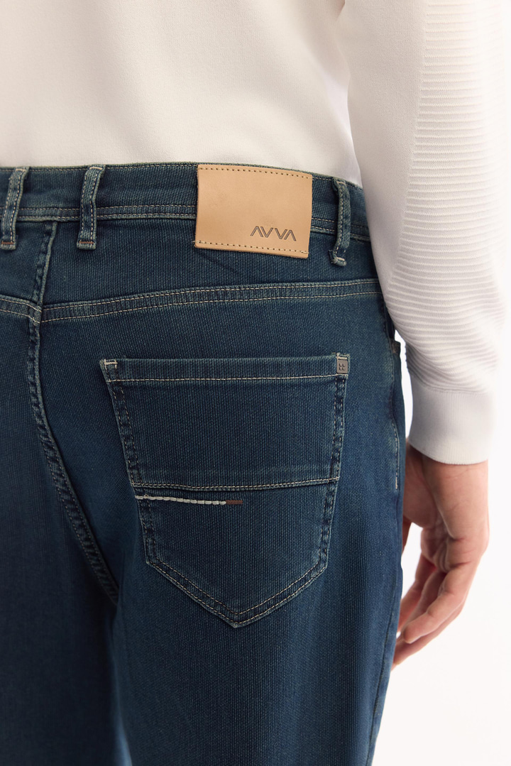 İndigo Klasik Bel Pamuklu Eskitme Yıkmalı Jean Pantolon