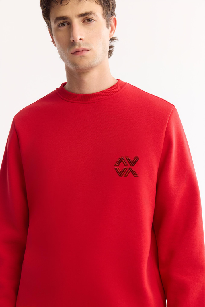 Red Crew Neck Easy-Iron Bi-Stretch Basic Sweatshirt
