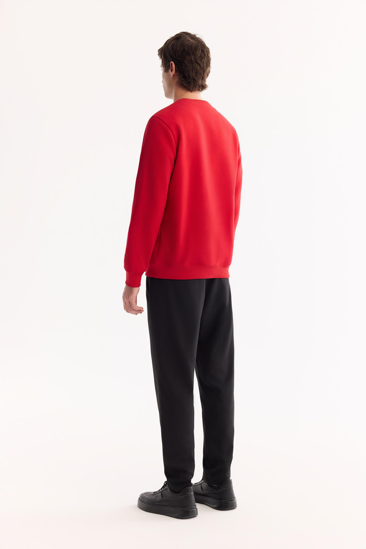 Red Crew Neck Easy-Iron Bi-Stretch Basic Sweatshirt