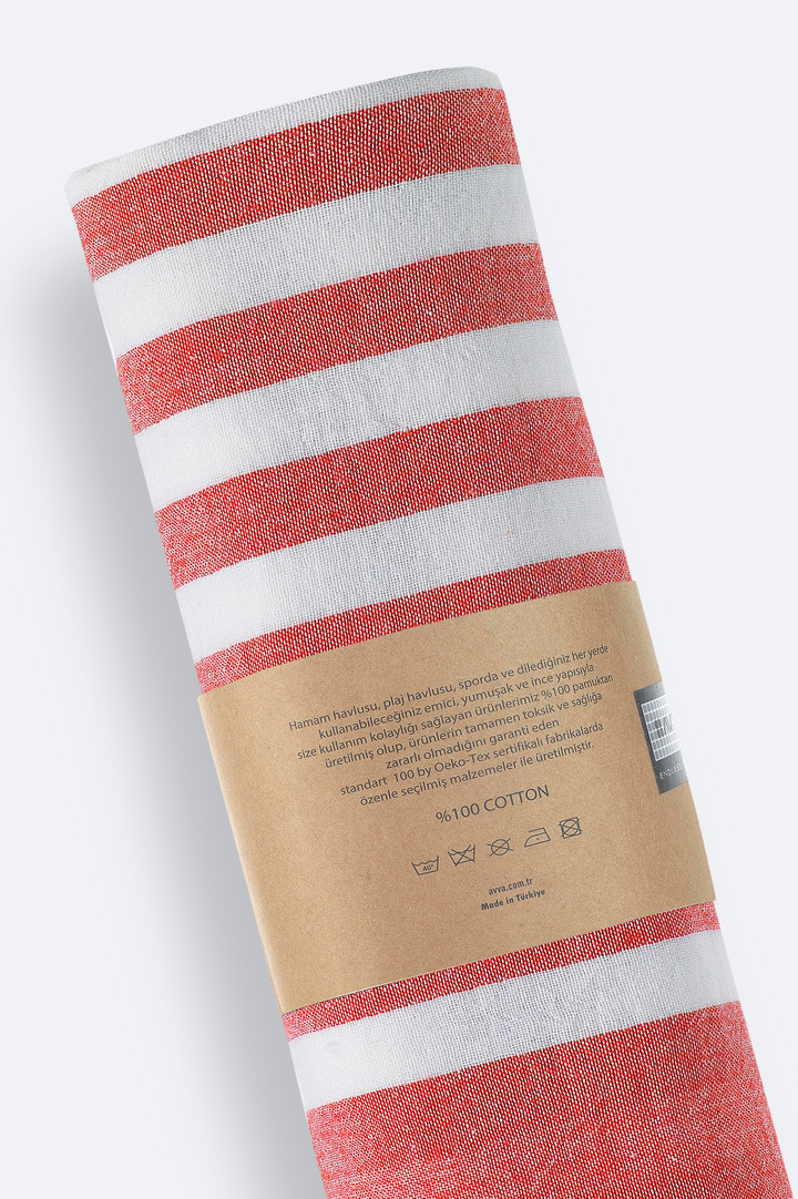 Kırmızı Çizgili %100 Pamuk Peştemal