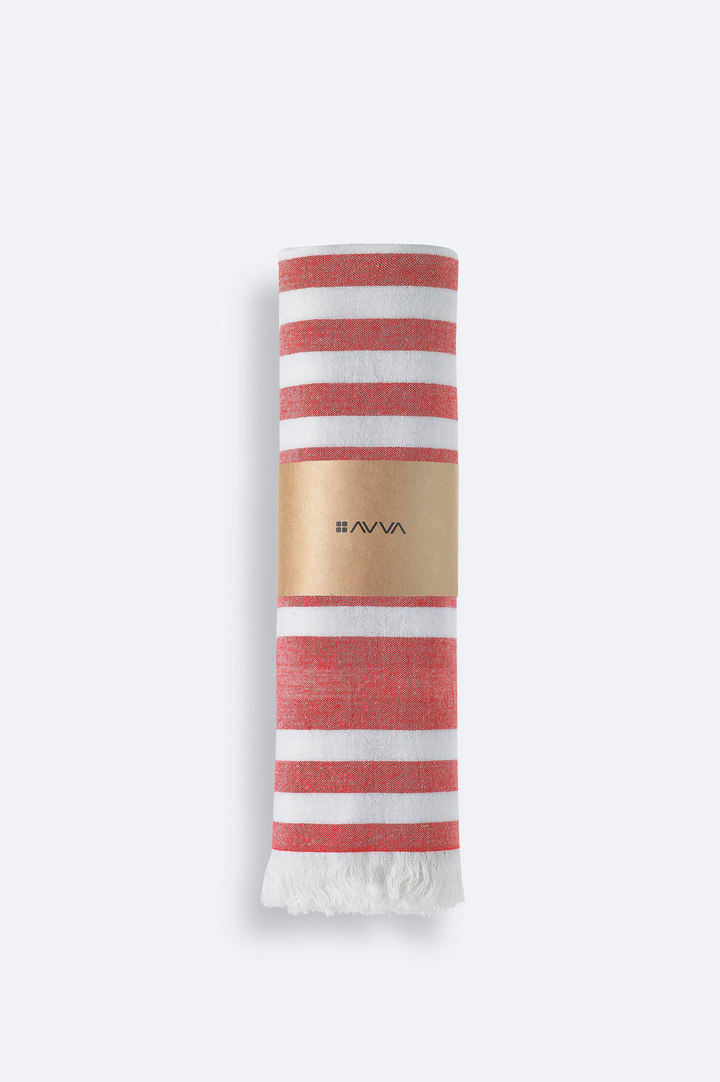 Kırmızı Çizgili %100 Pamuk Peştemal