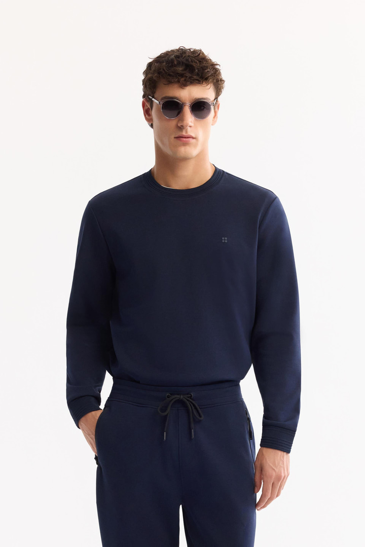 Lacivert Beli Lastikli Bağcıklı Bi-Stretch Eşofman Altı