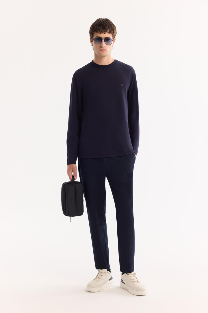 Lacivert Bisiklet Yaka Viskon Karışımlı Bi-Stretch Basic Sweatshirt