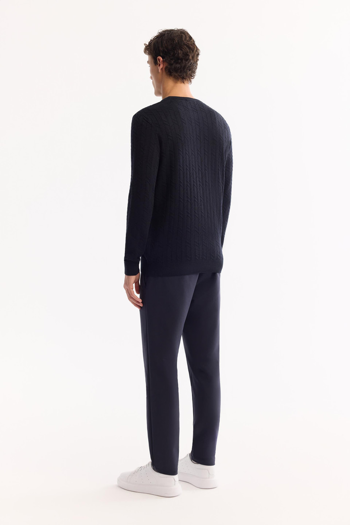 Lacivert Bisiklet Yaka %100 Akrilik Dokulu Triko Kazak