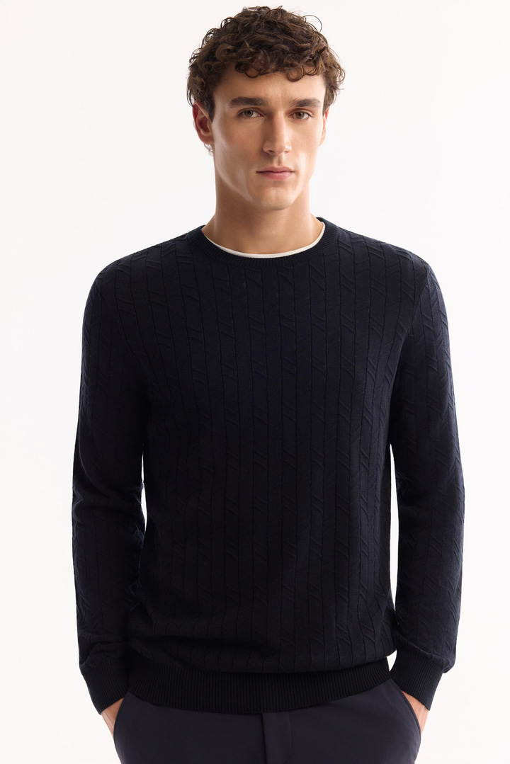 Lacivert Bisiklet Yaka %100 Akrilik Dokulu Triko Kazak