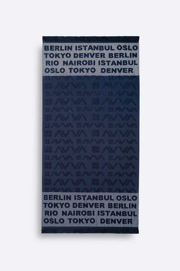 Lacivert Desenli %100 Pamuk Plaj Havlusu 