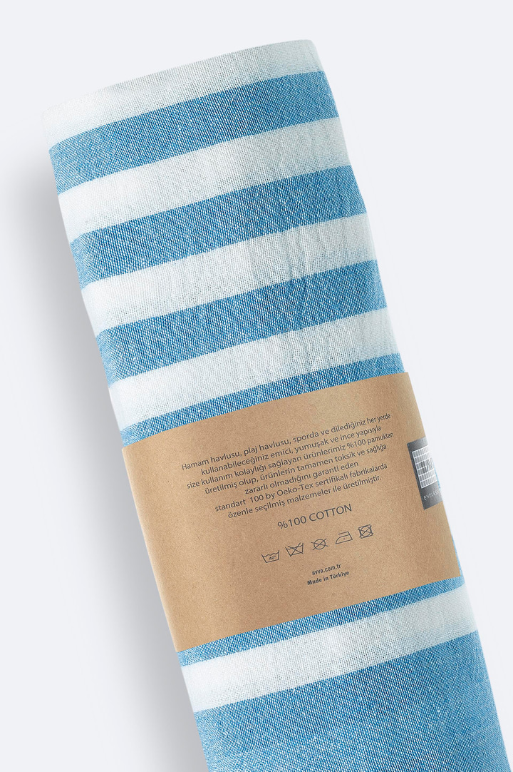 Mavi Çizgili %100 Pamuk Peştemal