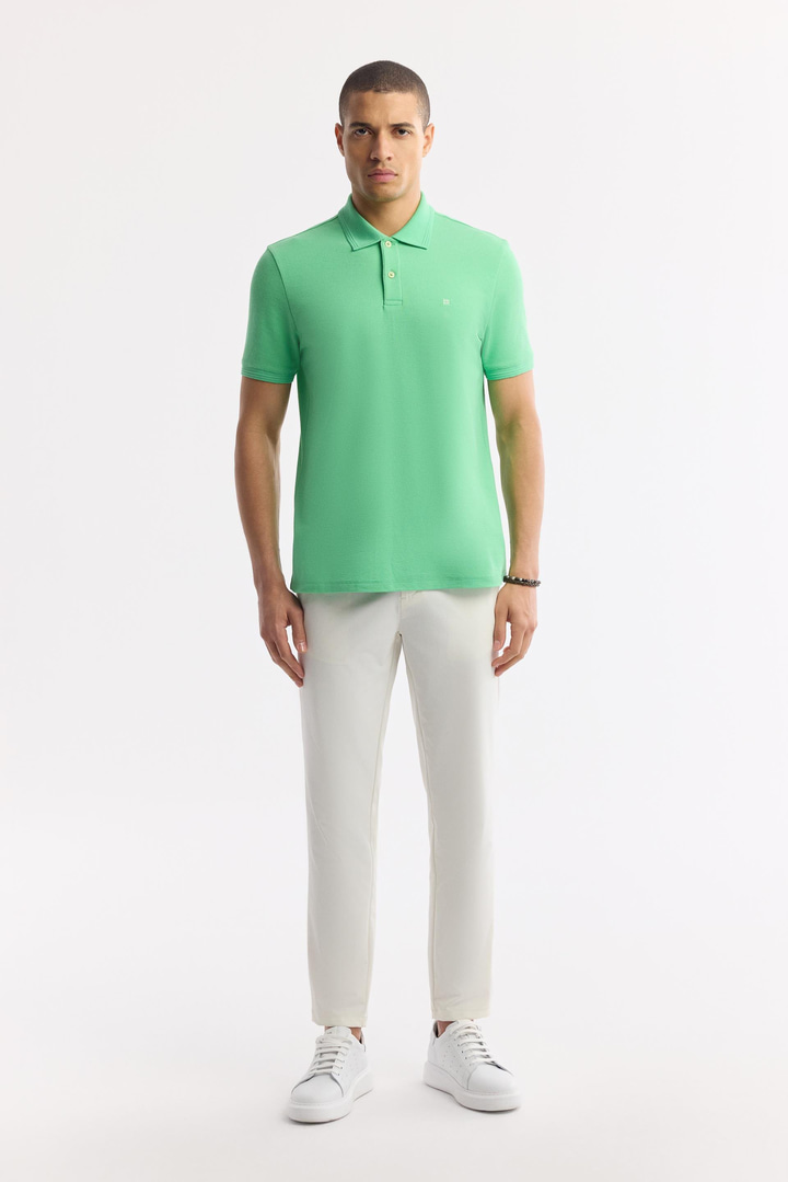 Neon Yeşil Kıvrılmaz Polo Yaka %100 Pamuk Basic T-Shirt