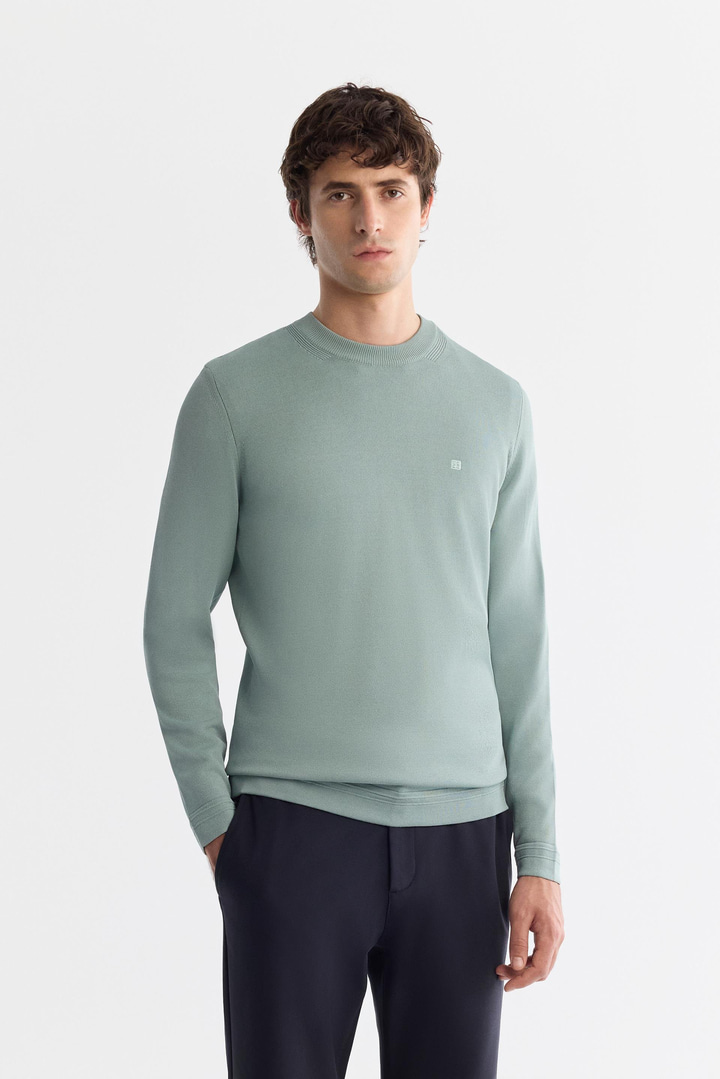 Pale Turquoise High Crew Neck Jumper