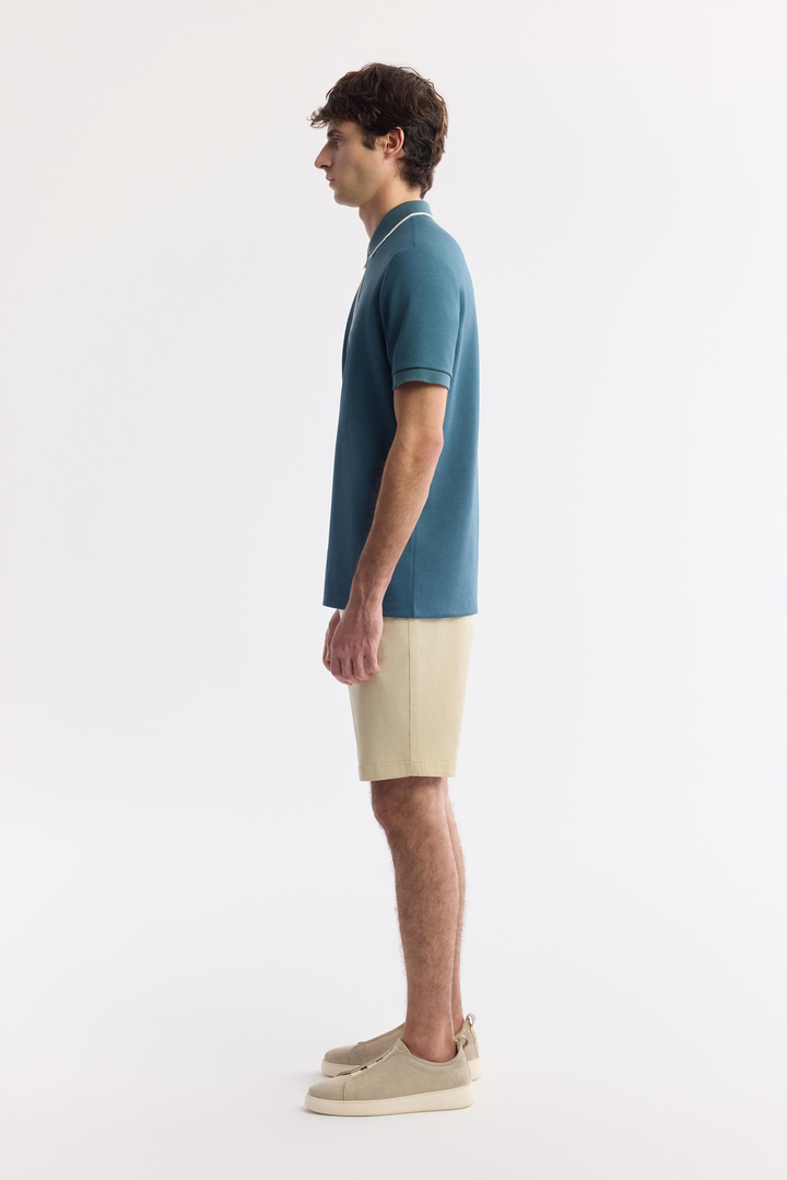 Petrol Mavi Polo Yaka Bi-Stretch Baskılı İnterlok T-Shirt