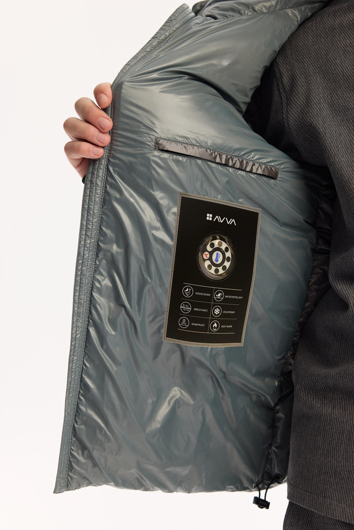 Sage Shiny 100% Down Water Repellent Puffer Jacket Resistant to -15°C