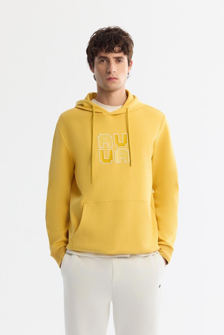 Sarı Kapüşonlu Pamuklu Baskılı Elastan Sweatshirt
