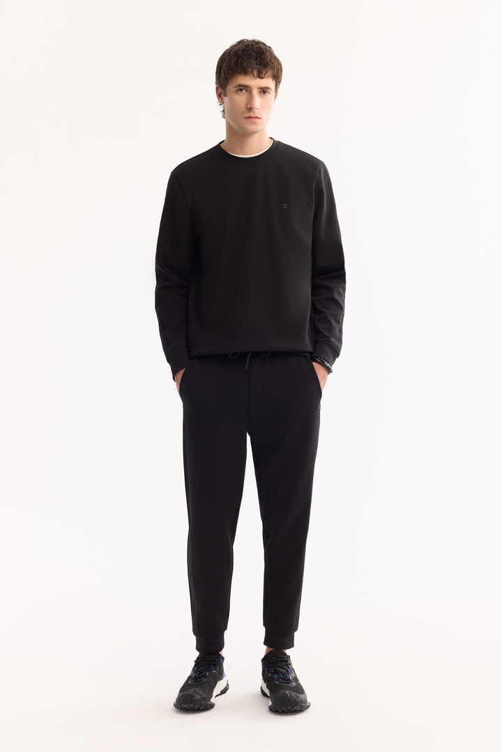 Siyah Beli Lastikli Bağcıklı Pamuklu Bi-Stretch Eşofman Altı