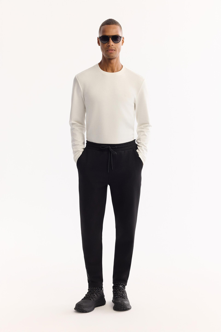 Siyah Beli Lastikli Bağcıklı Pamuklu Bi-Stretch Eşofman Altı