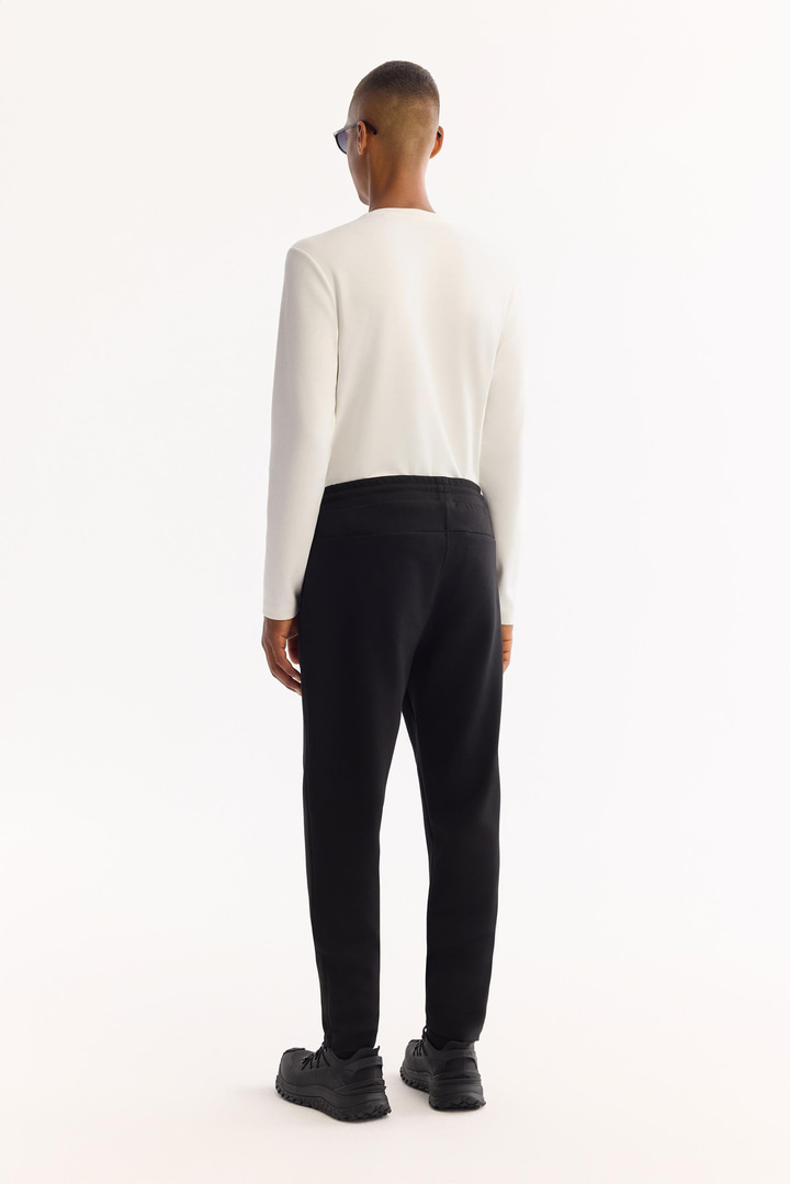 Siyah Beli Lastikli Bağcıklı Pamuklu Bi-Stretch Eşofman Altı