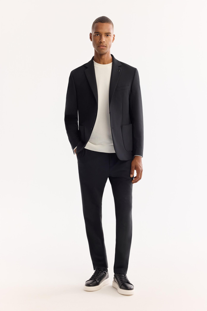 Siyah Mono Yaka Bi-Stretch Su İtici Kırışmayan Blazer Ceket