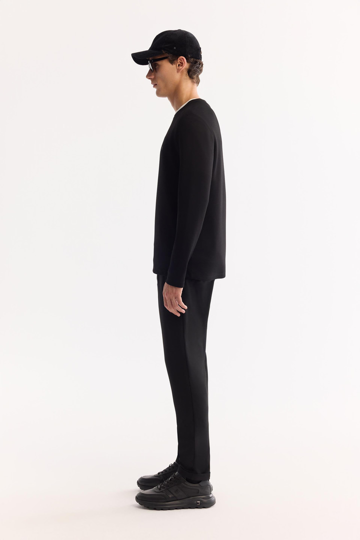 Siyah Bisiklet Yaka Viskon Karışımlı Bi-Stretch Basic Sweatshirt