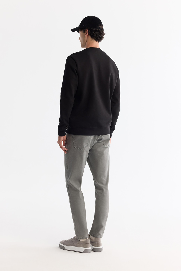 Siyah Bisiklet Yaka Pamuklu Kolay Ütülenen Sweatshirt