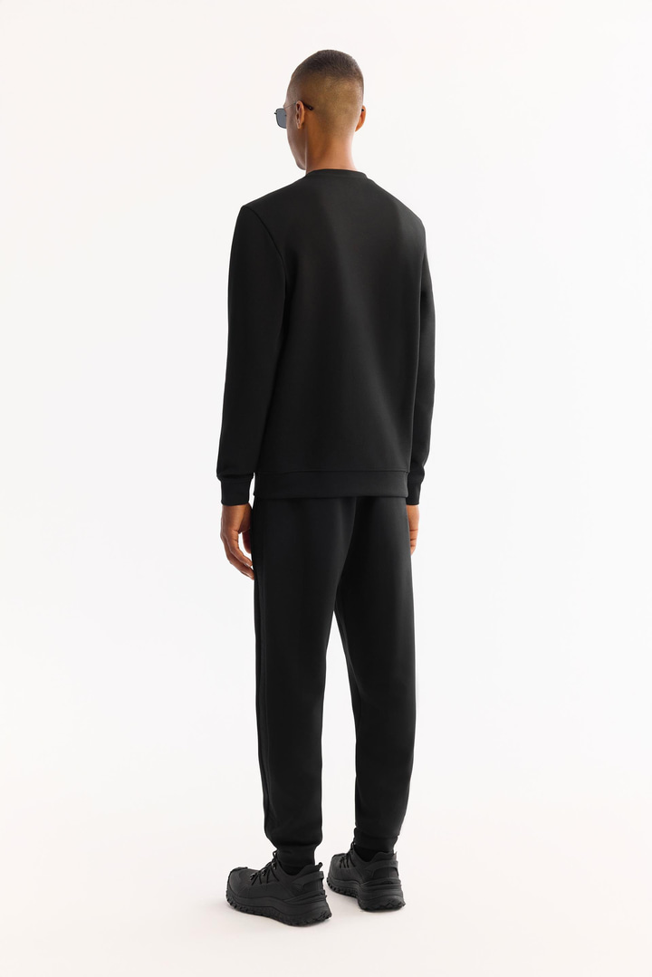 Siyah Bisiklet Yaka Kolay Ütülenen Bi-Stretch Baskılı Sweatshirt