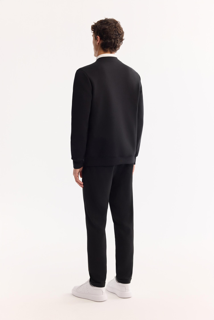 Black Crew Neck Easy-Iron Bi-Stretch Basic Sweatshirt