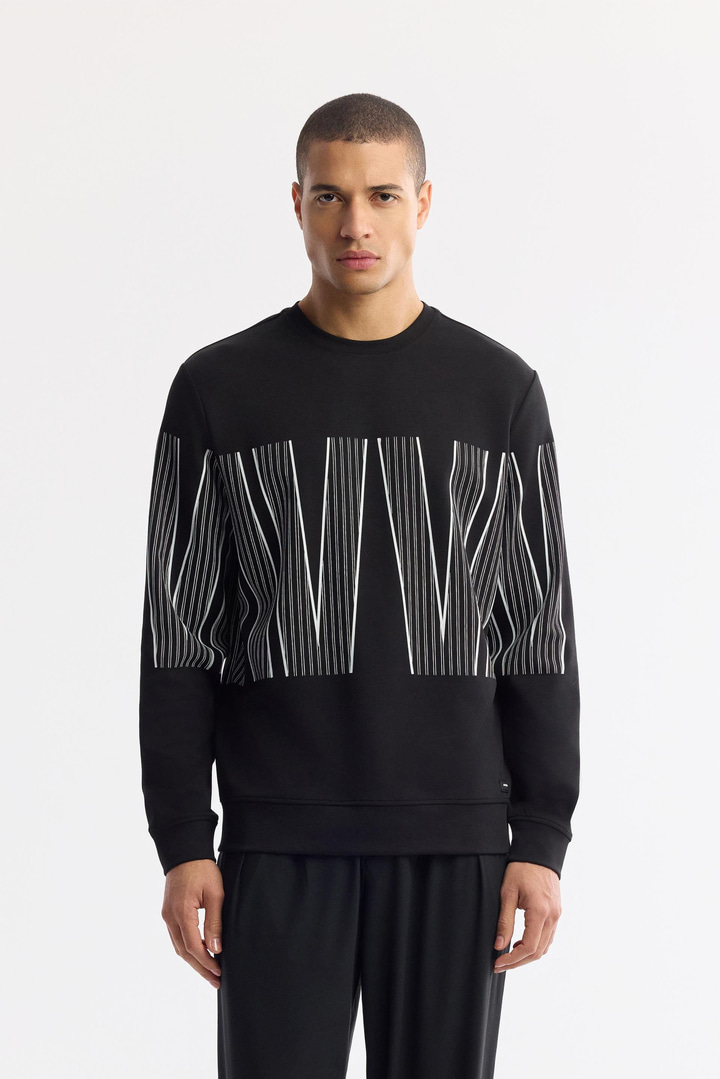 Siyah Bisiklet Yaka Baskılı Bi-Stretch İnterlok Sweatshirt
