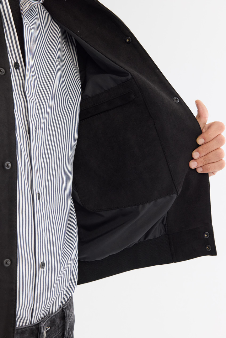 Siyah Bomber Yaka Süet Dokulu Mont